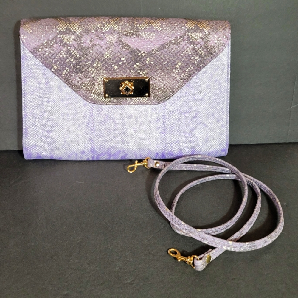 Purple BMC Snakeskin Fabric Envelope Clutch Shoulder Bag Excellent